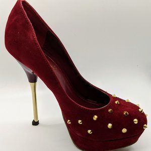 Faux Velvet Studded Platform Heels